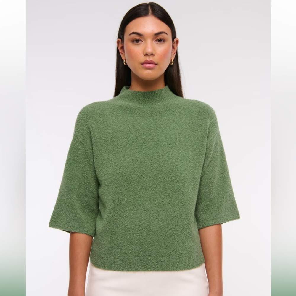 Green Boucle Mockneck Sweater Tee